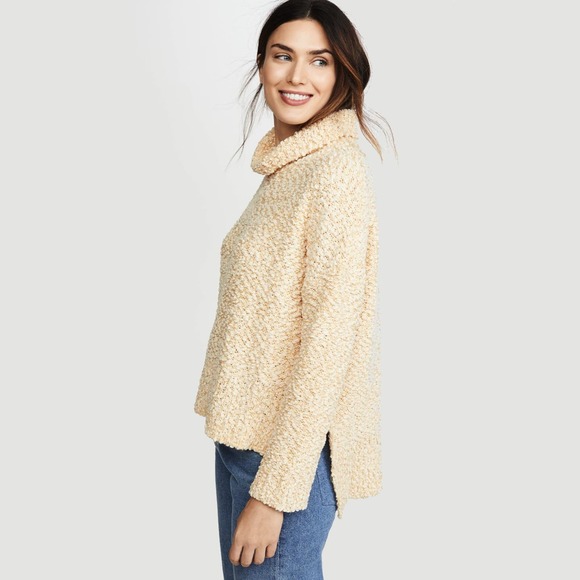 Mink Pink Cream Cowl Neck Hi Lo Hem Chunky Popcorn Knit Sweater Honey Sz XS - Picture 3 of 9
